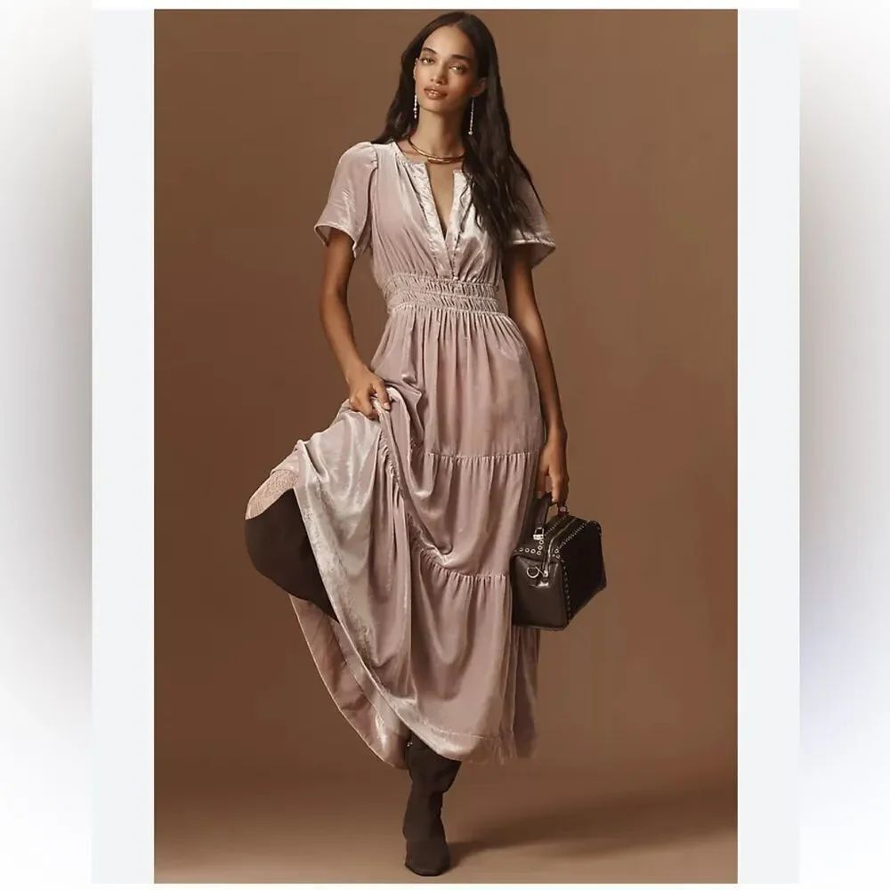 The Somerset Maxi Dress:
Velvet Edition by Anthropologie in Lavender